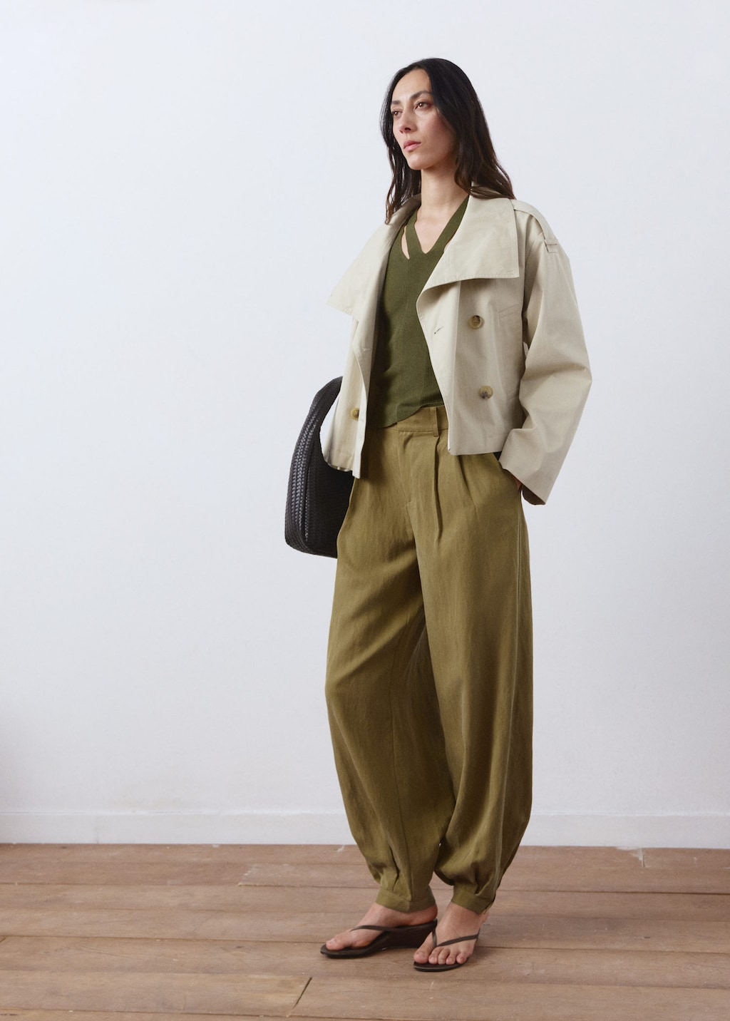 Mango Fine Knit Top With Combined Collar Khaki In Green