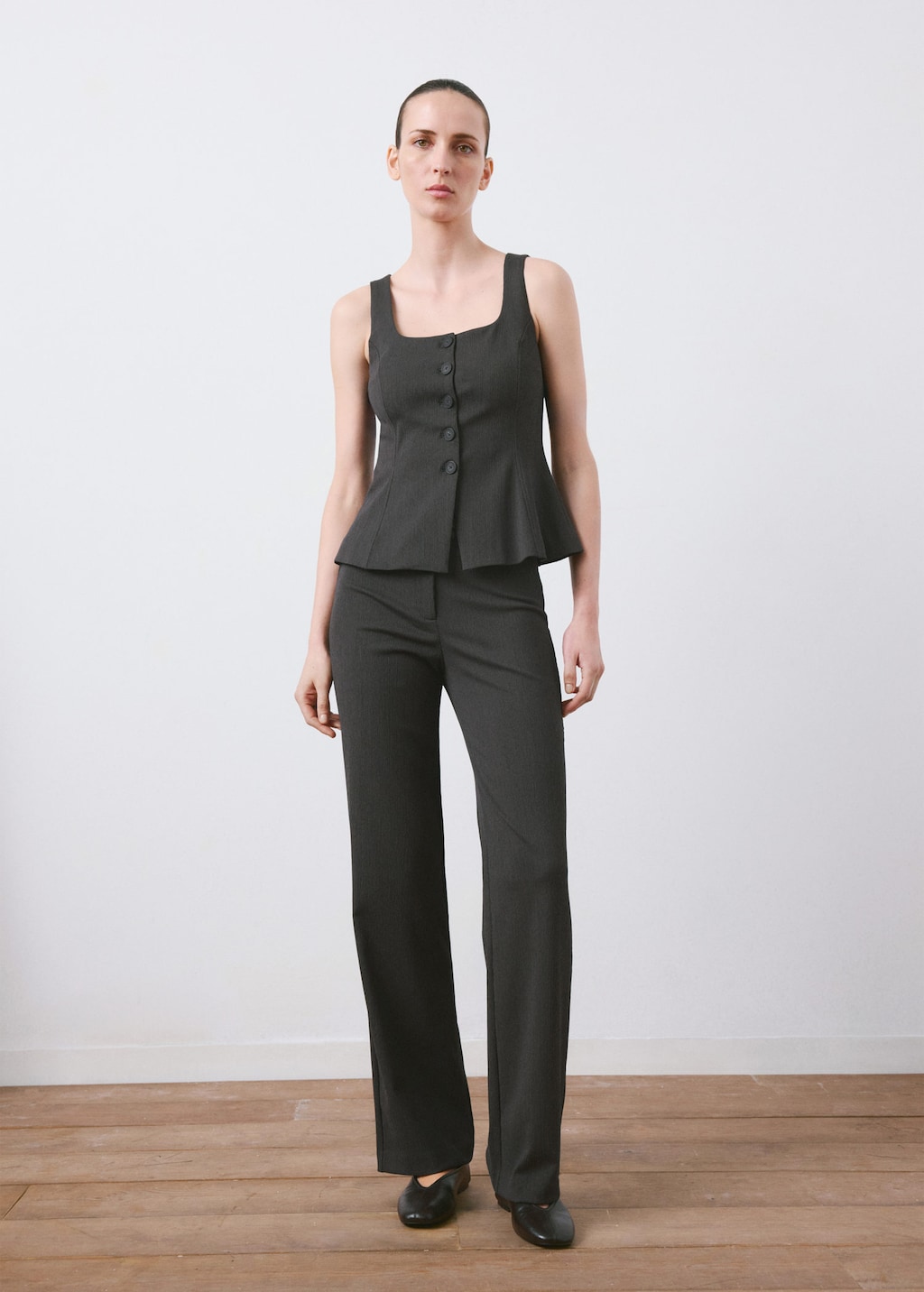 Mango Peplum Buttoned Vest In Gray