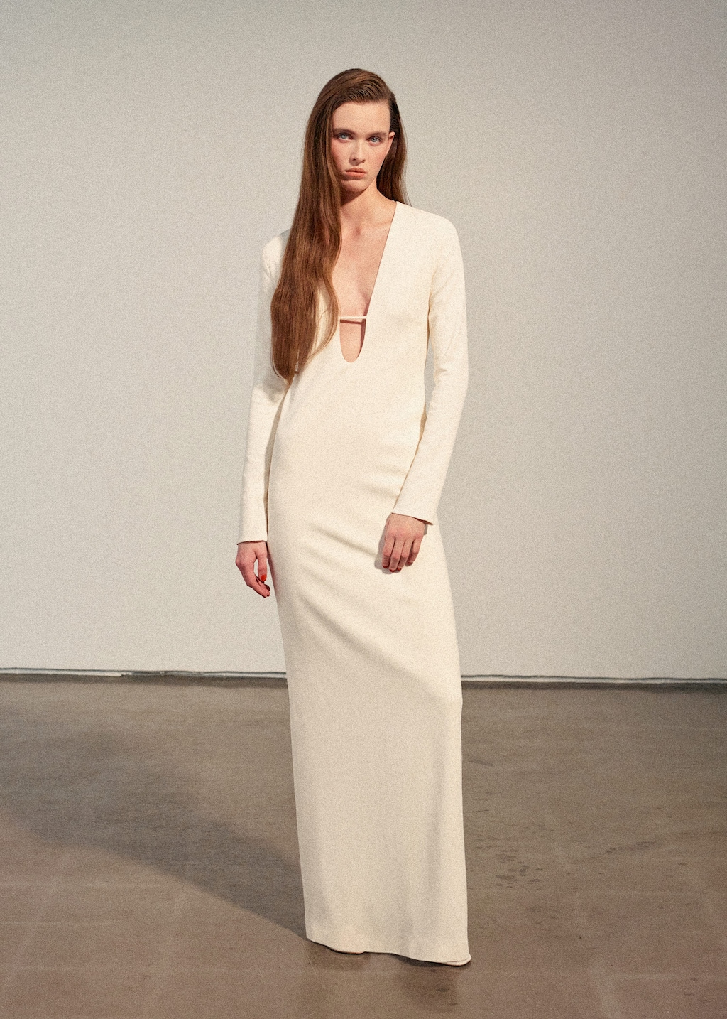 Mango V-neckline Long Dress In Sand