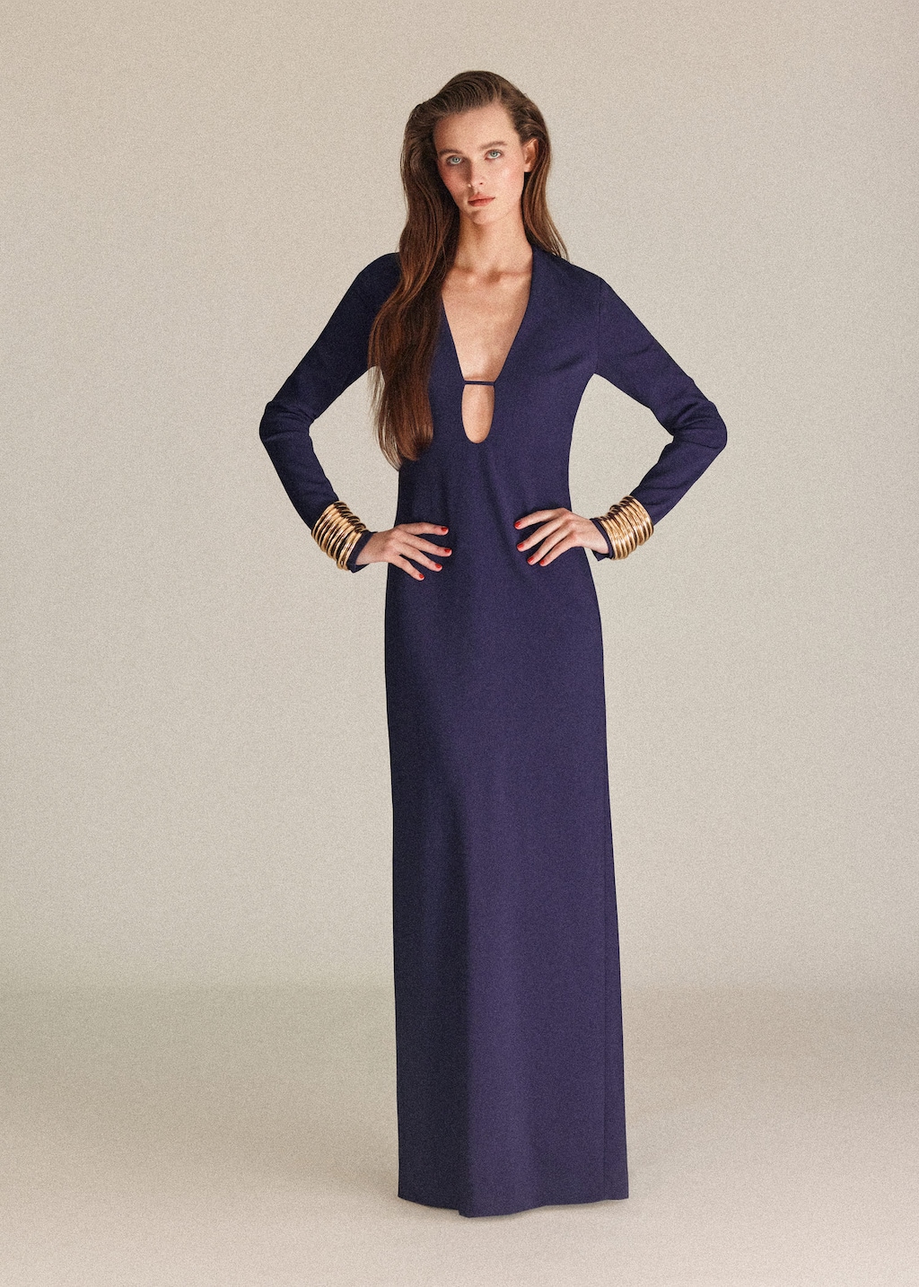 Mango V-neckline Long Dress In Blue