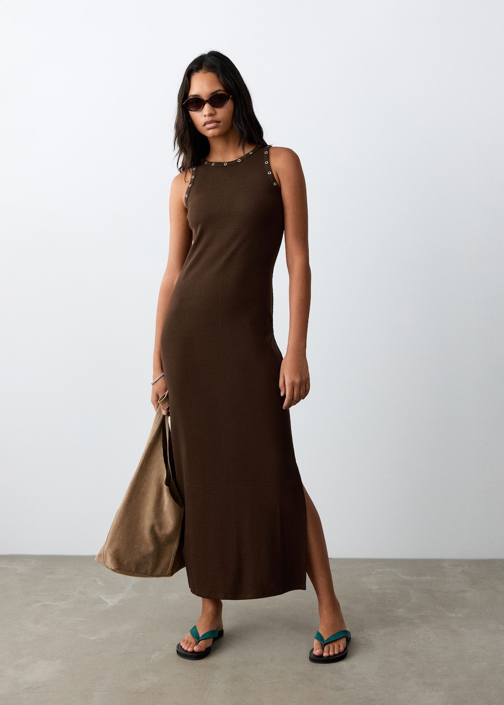 Mango Robe Longue En Maille Avec Clous Marron - Fille - L -  Teen In Brown