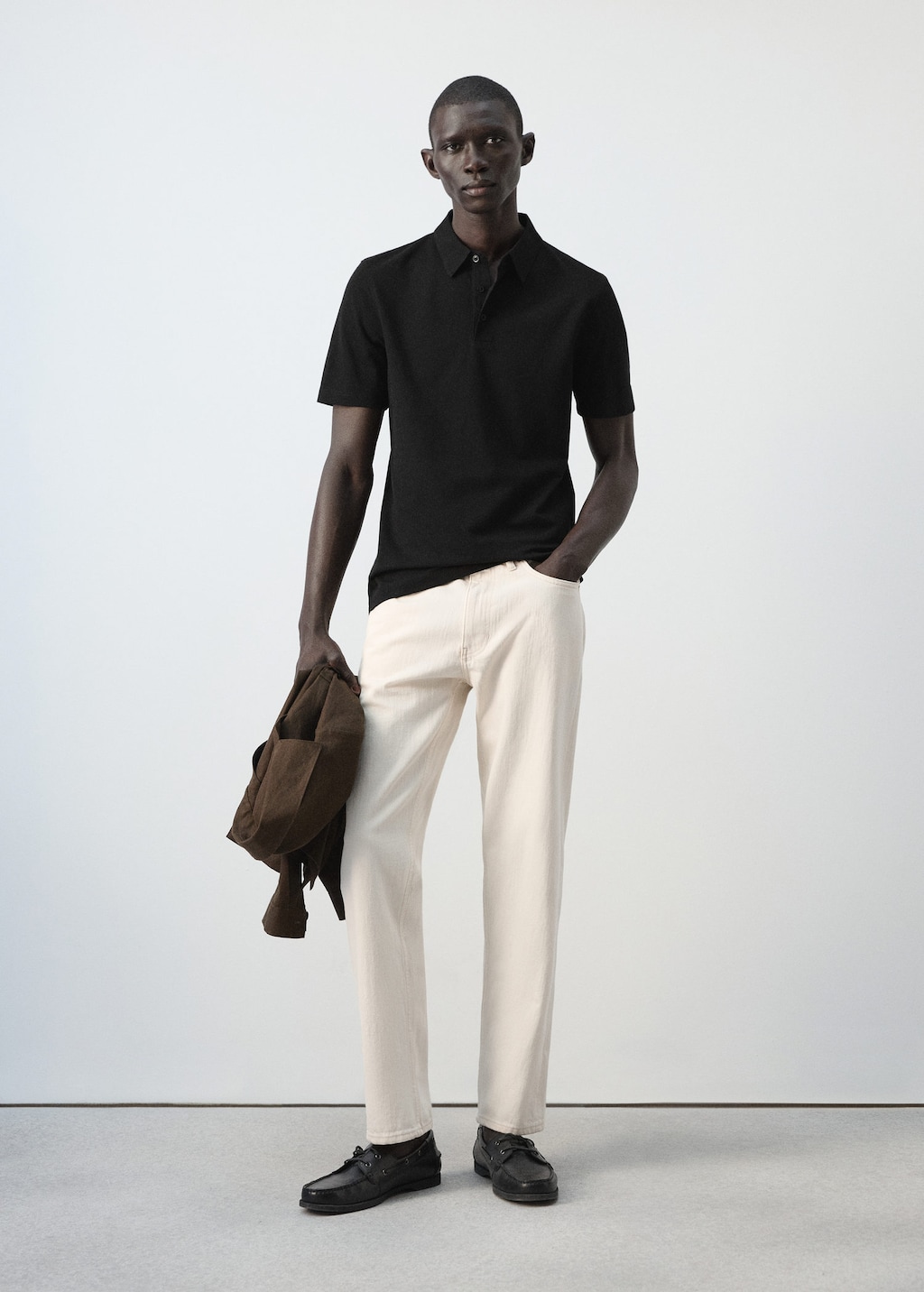 Mango Slim Fit Piqué Polo Black