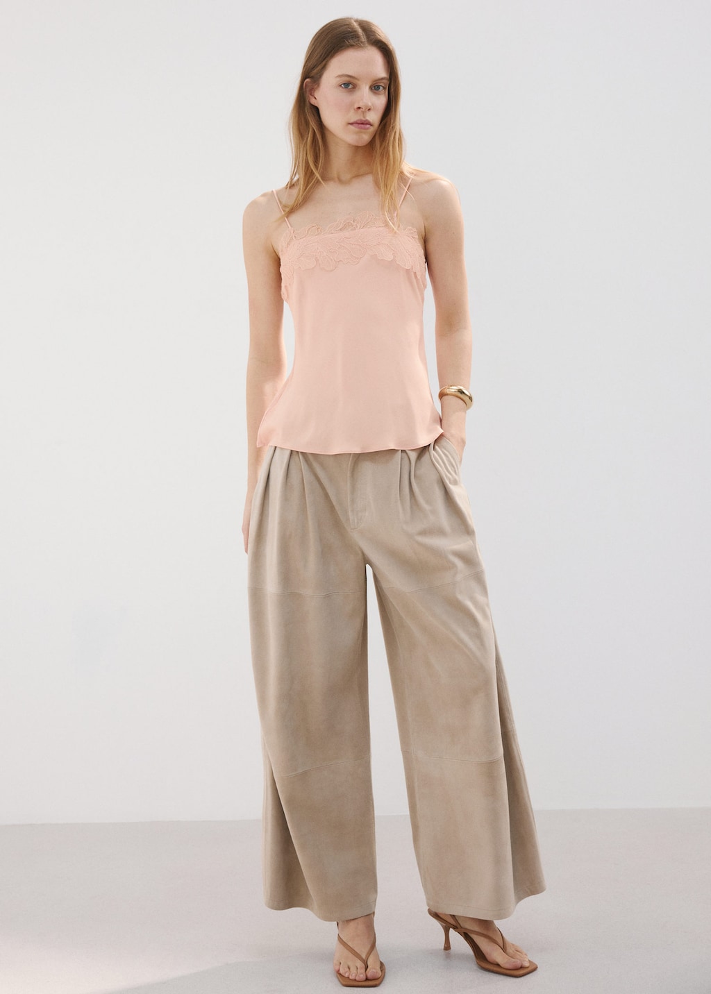 Mango Top Liseré Dentelle Rose - Femme - Xxl -  In Multi