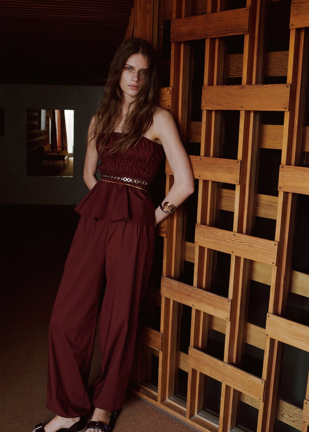 Mango Top Coton Froncé Orange Brûlé - Femme - Xl -