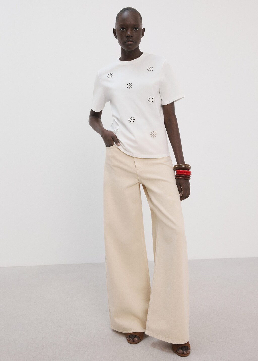 Mango T-shirt Coton Ajouré Détails Brodés Blanc - Femme - Xxl -  In White