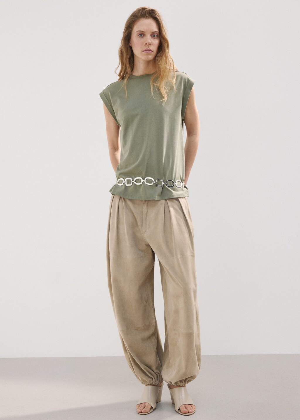 Mango T-shirt Épaulettes Manches Courtes Kaki - Femme - 4xl -  In Gray