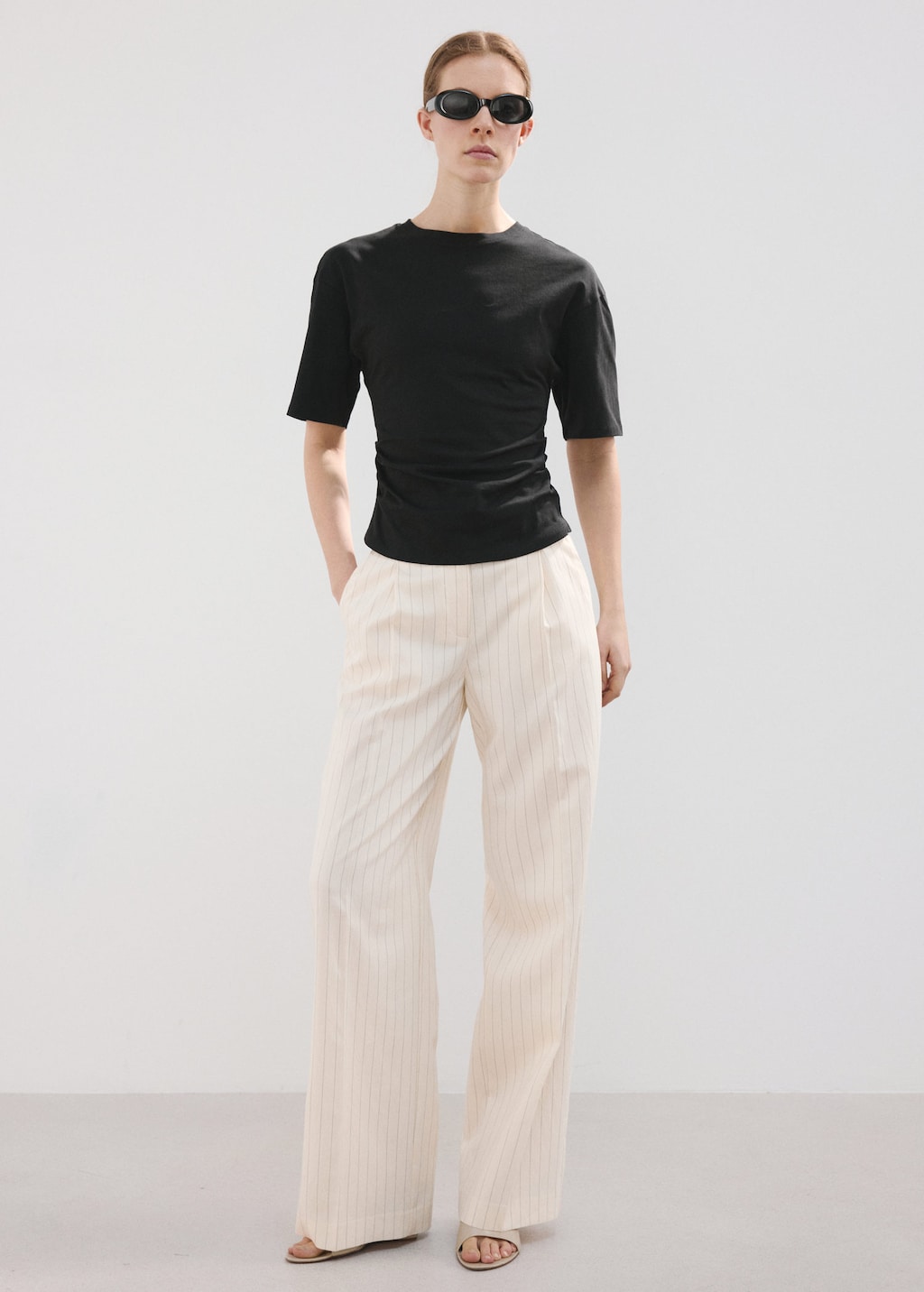 Mango T-shirt Coton Détail Froncé Noir - Femme - L -  In Black