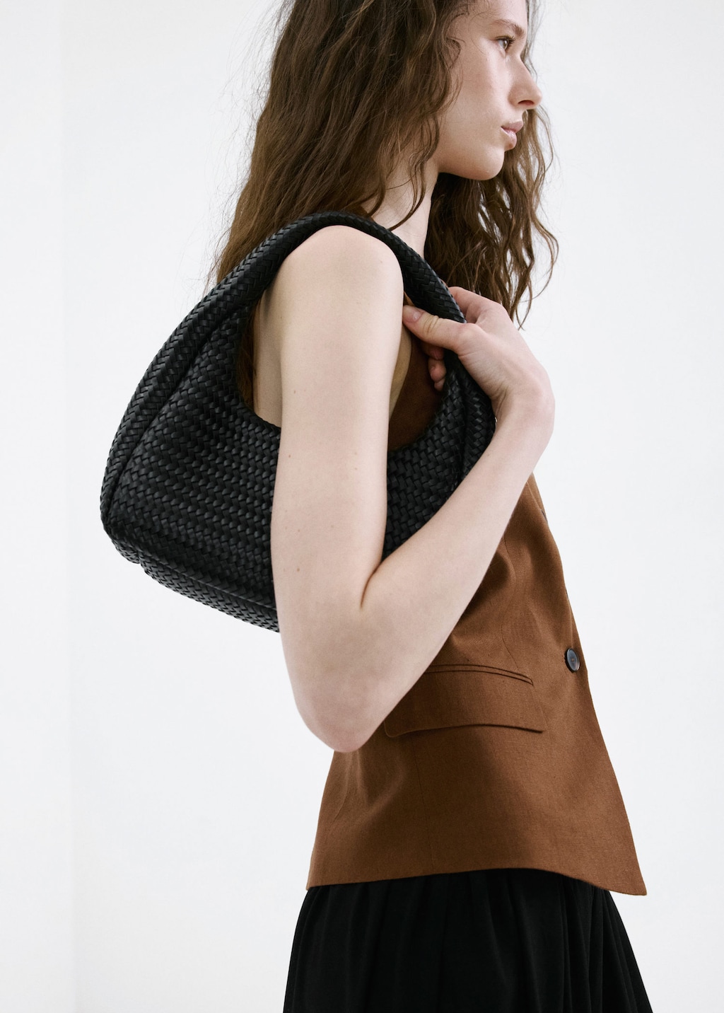 Mango Braided Shoulder Bag In Black