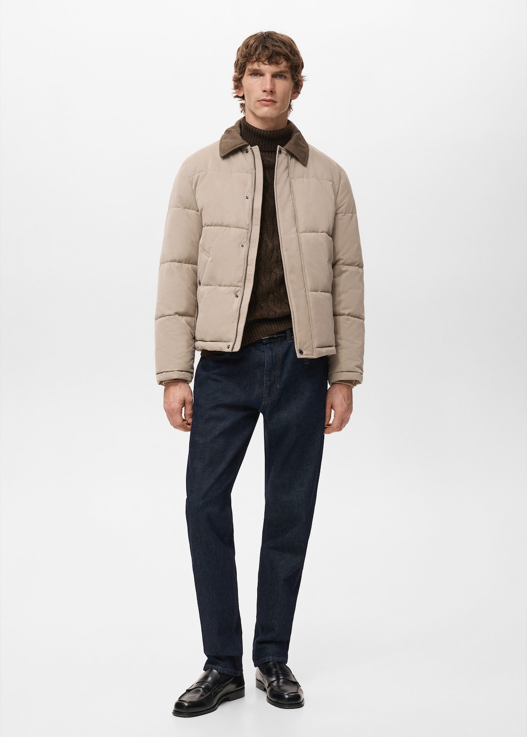 Mango Man Short Water-repellent Puffer Jacket Sand In Brown