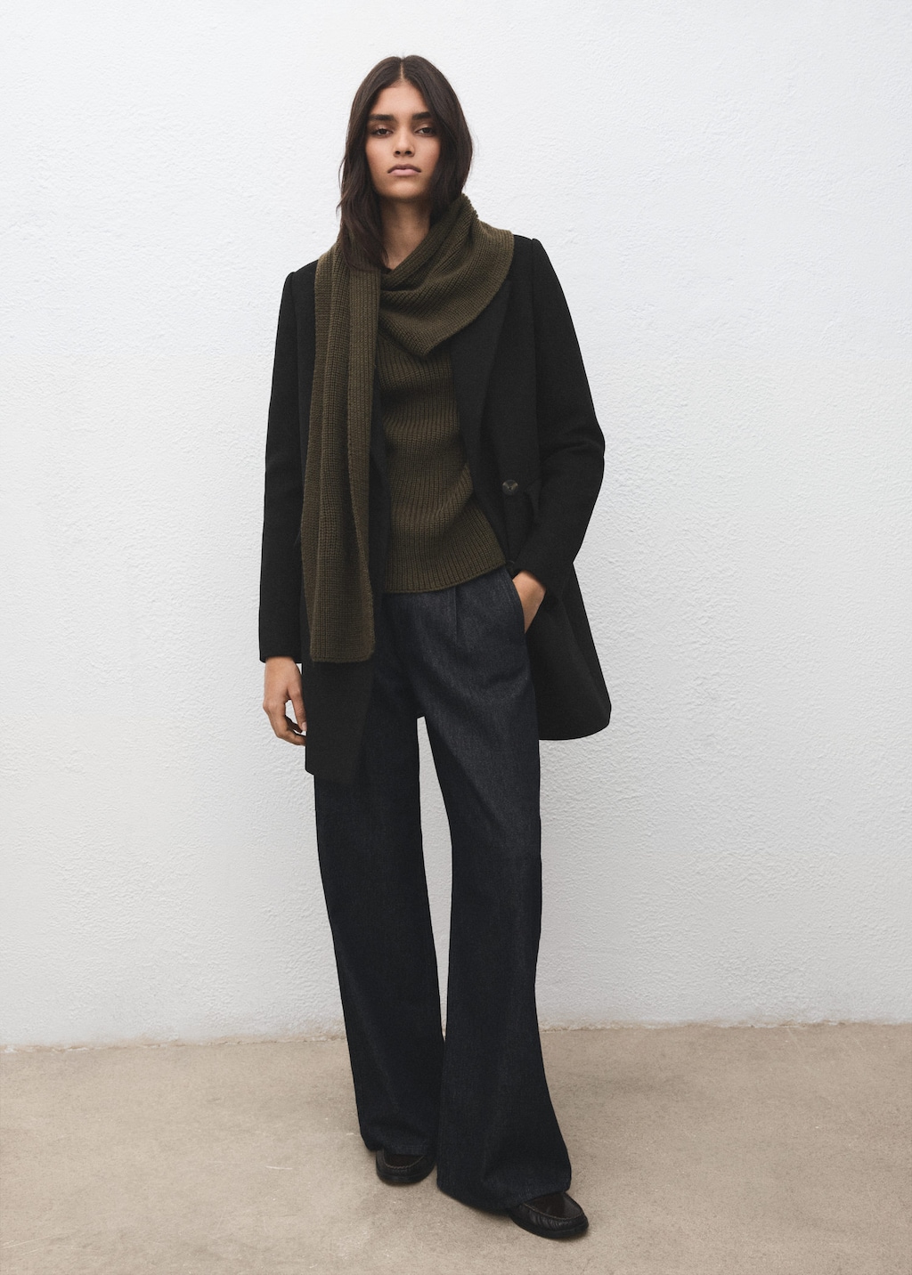 Mango Double-breasted Wool Blend Coat In Black