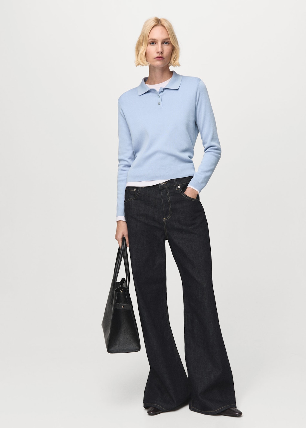 Mango Polo Collar Wool Sweater Sky Blue