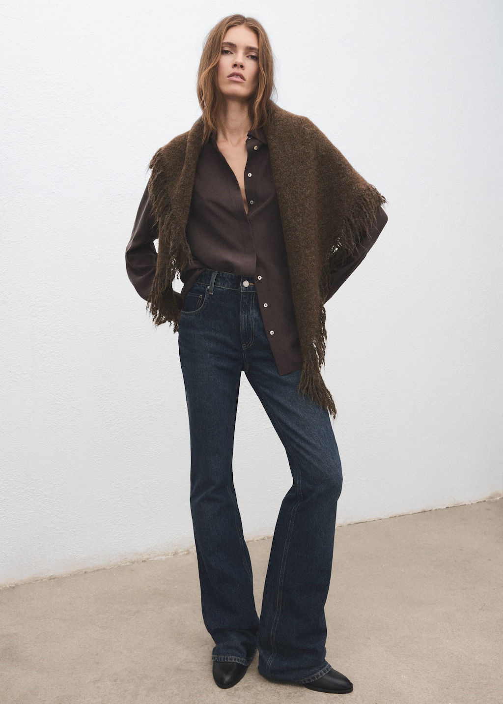 Mango Châle Finitions Franges Chocolat - Femme - Taille Unique -  In Brown