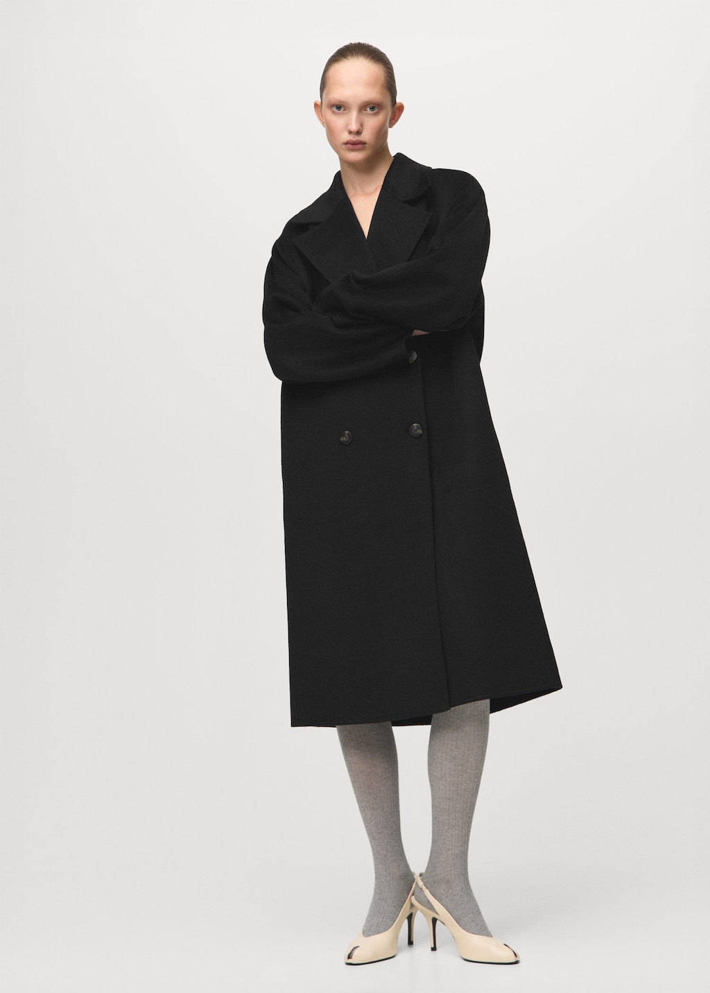 Mango Handmade Oversized Wool Coat In Black