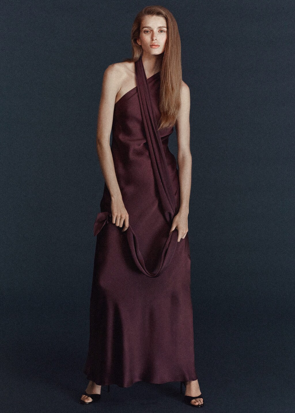 Mango Asymmetrical Bow-neck Dress Wine In Brown