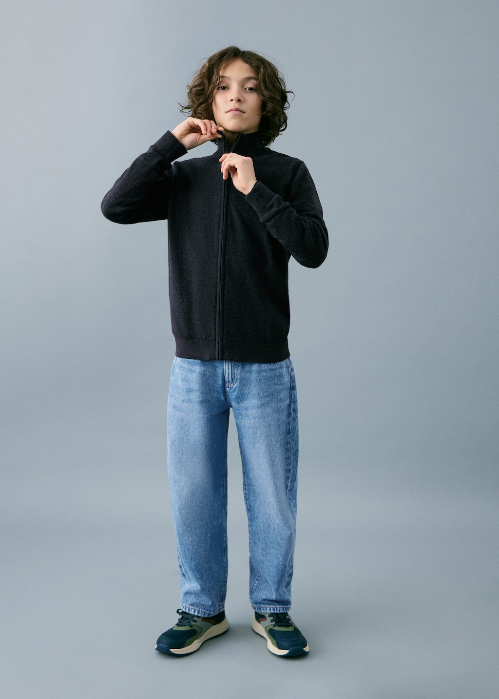 Mango Kids' Zipped Knit Cardigan Charcoal In Gray