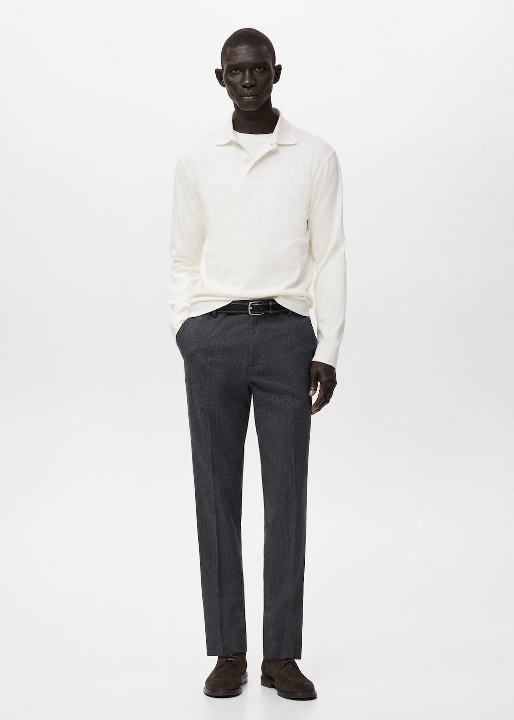 Mango Man Regular-fit Knitted Polo Sweater White