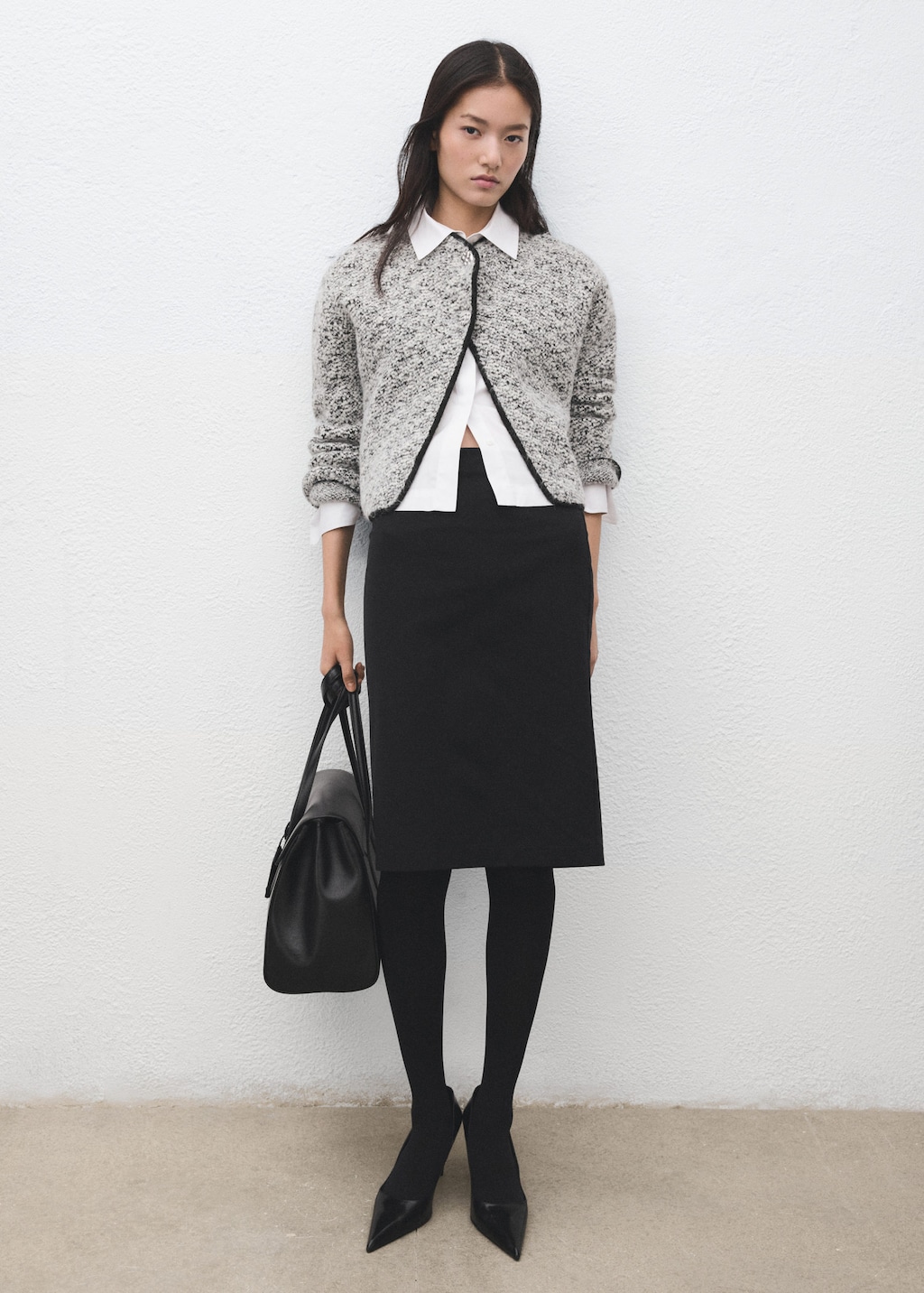 Mango Flecked Cotton-blend Jacket Black