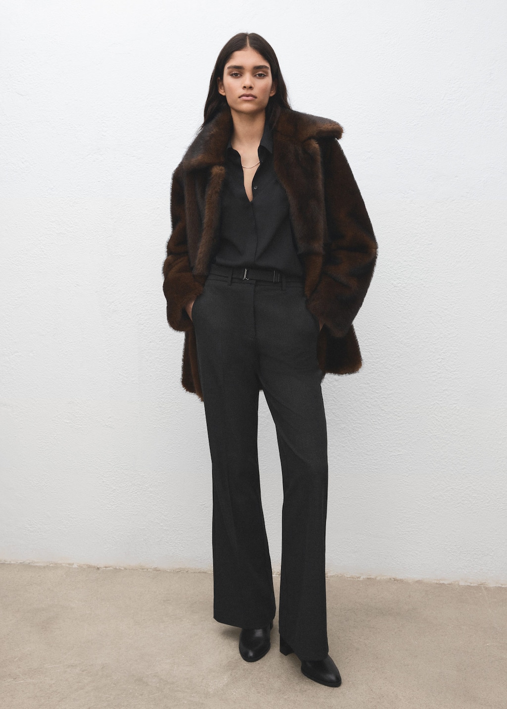 Mango Belt Straight-fit Pants In Gray