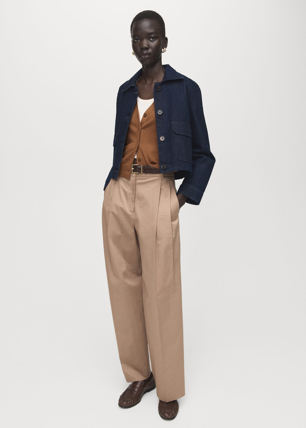 Mango V-neck Knitted Cardigan Tobacco Brown In Blue