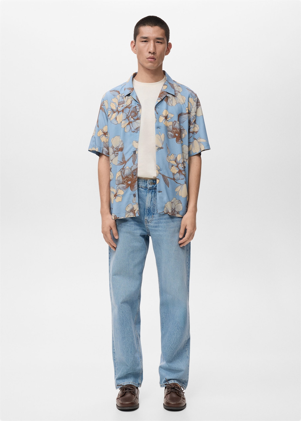 Mango Man Short Sleeve Fluid Shirt Sky Blue