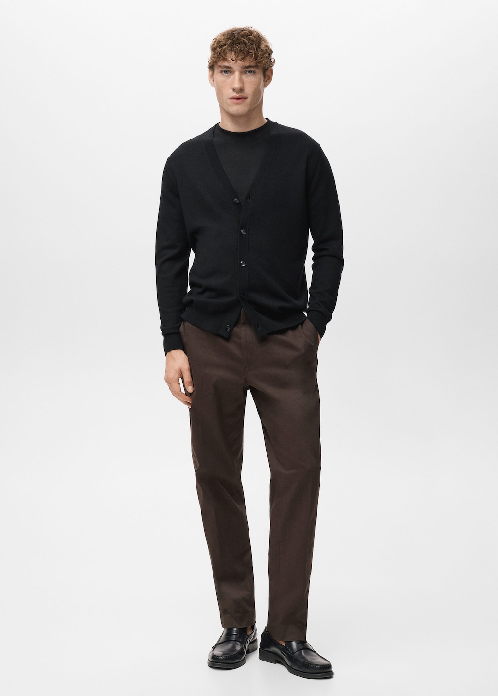 Mango Man 100% Merino Wool Cardigan In Black