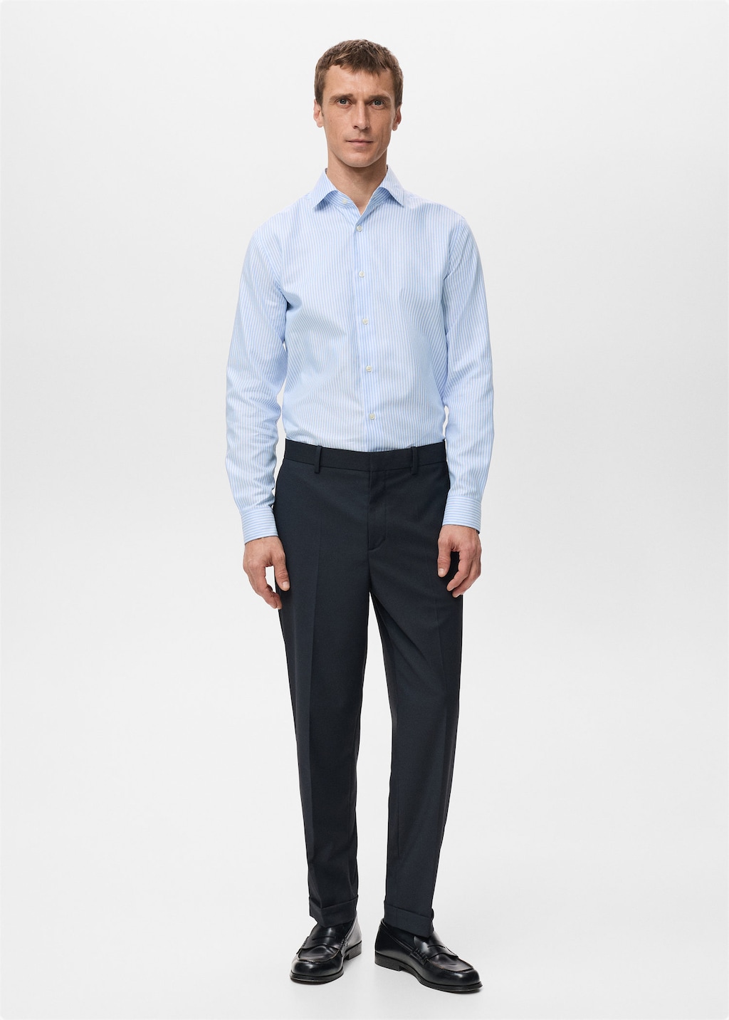 Mango Man 100% Cotton Slim-fit Striped Shirt Sky Blue In Multi