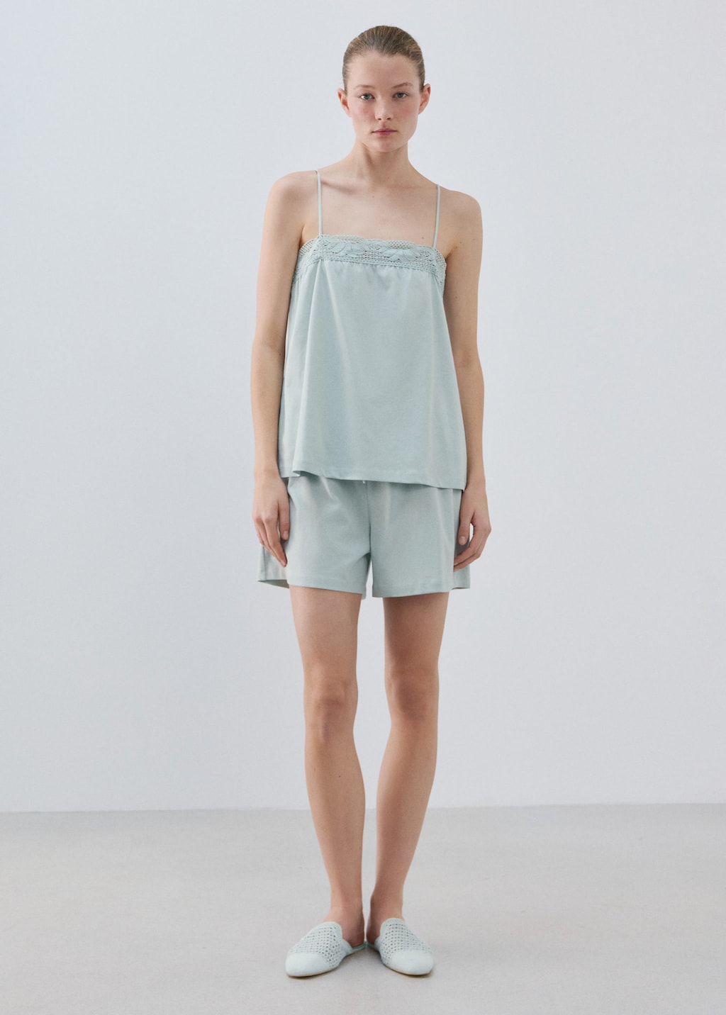 Mango Cotton Top With Lace Straps Mint Green