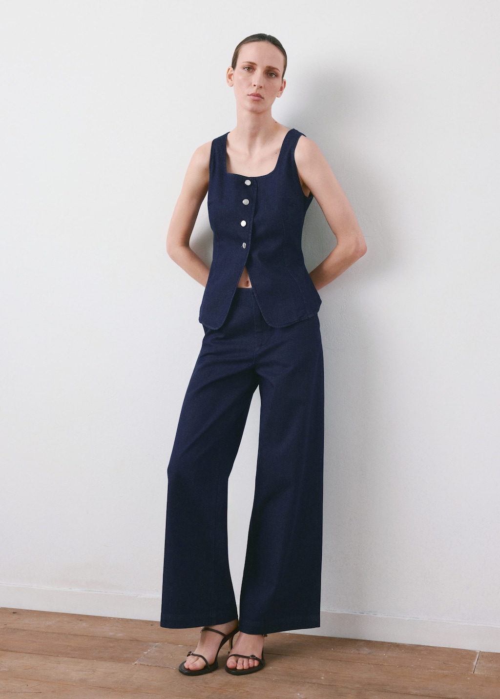 Mango Buttoned Denim Top In Open Blue