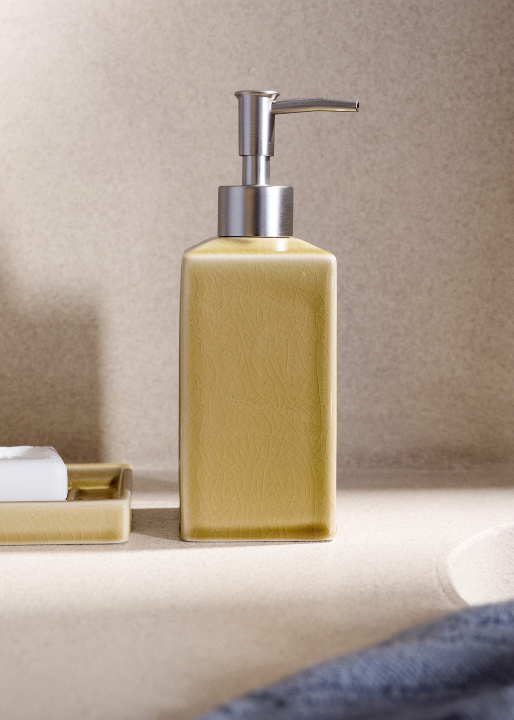 Mango Crackled Ceramic Soap Dispenser Ochre In Brown