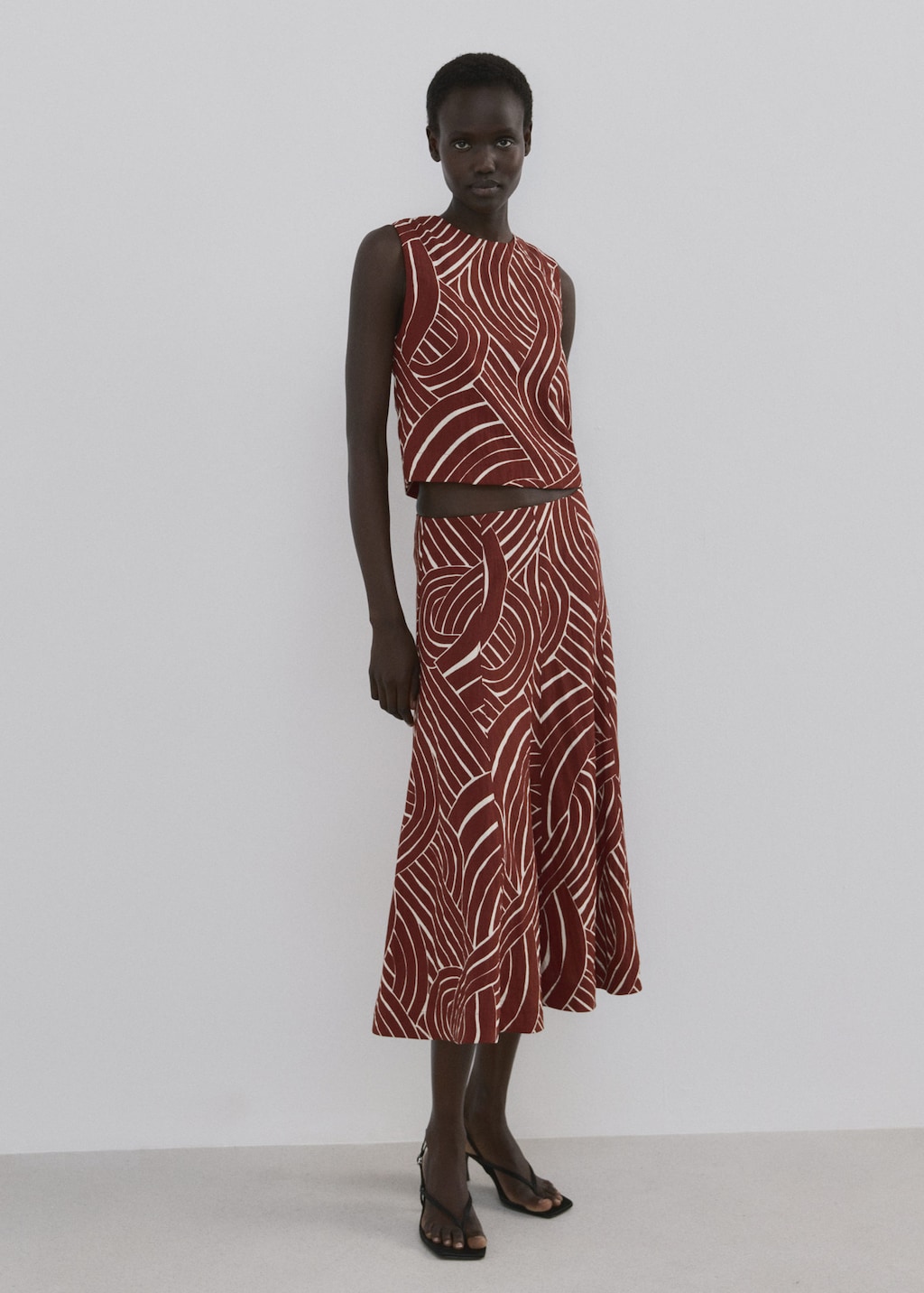Mango A-line Skirt With Geometric Pattern Maroon In Brown