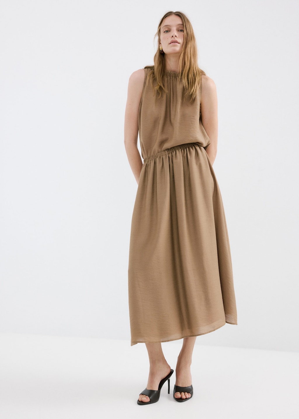 Mango Gathered Midi Skirt Brown