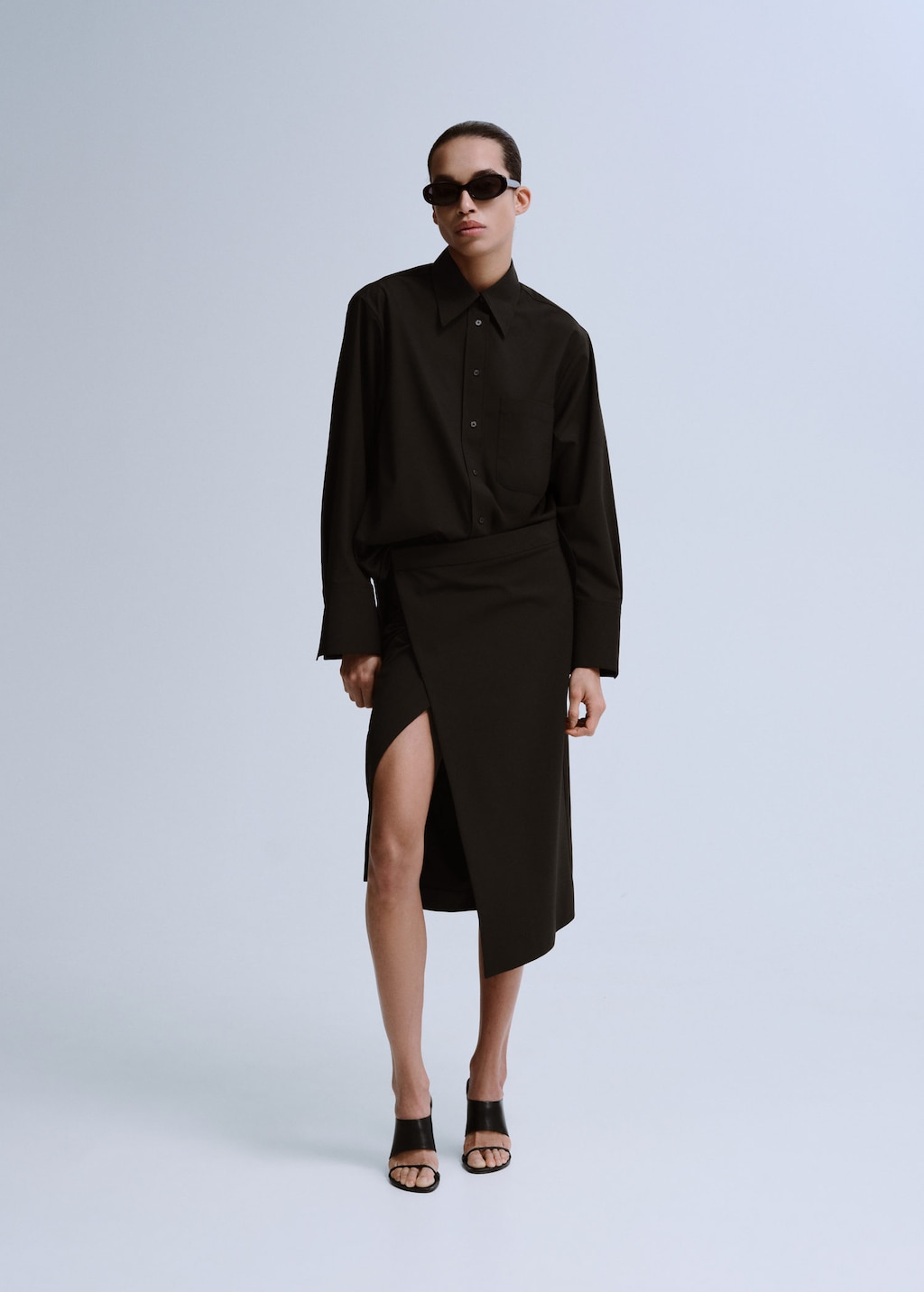 Mango Straight-cut Shirt With Pocket Chocolate In Black