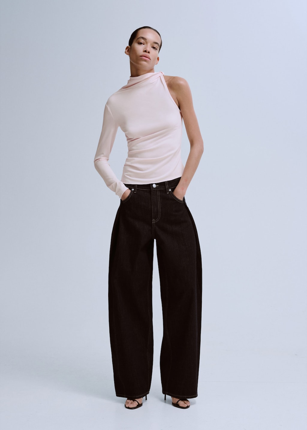 Mango Asymmetrical Long-sleeve T-shirt In Pale Pink