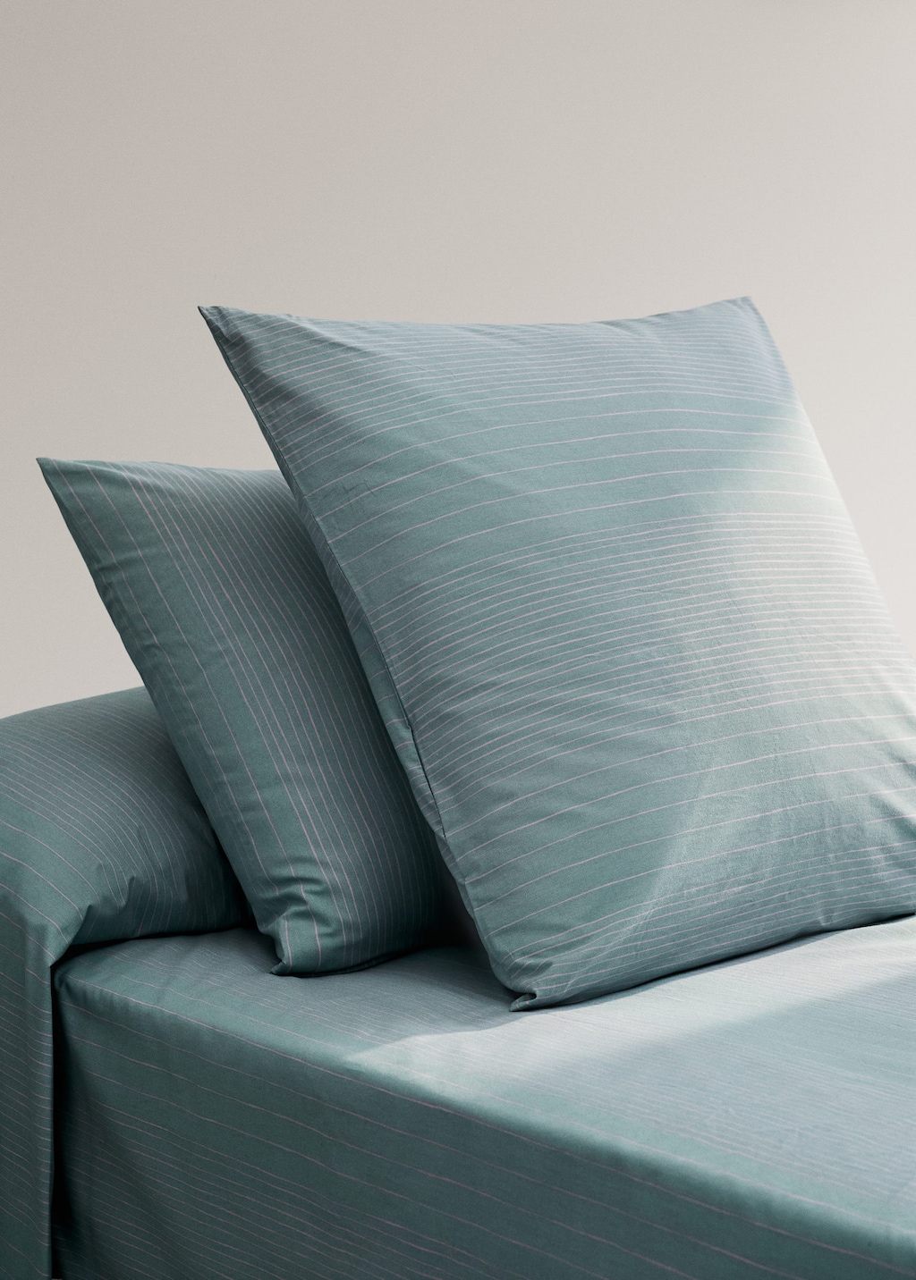 Mango Cotton Percale Striped Watercolour Pillowcase 45x110 Cm Aqua Green In Multi