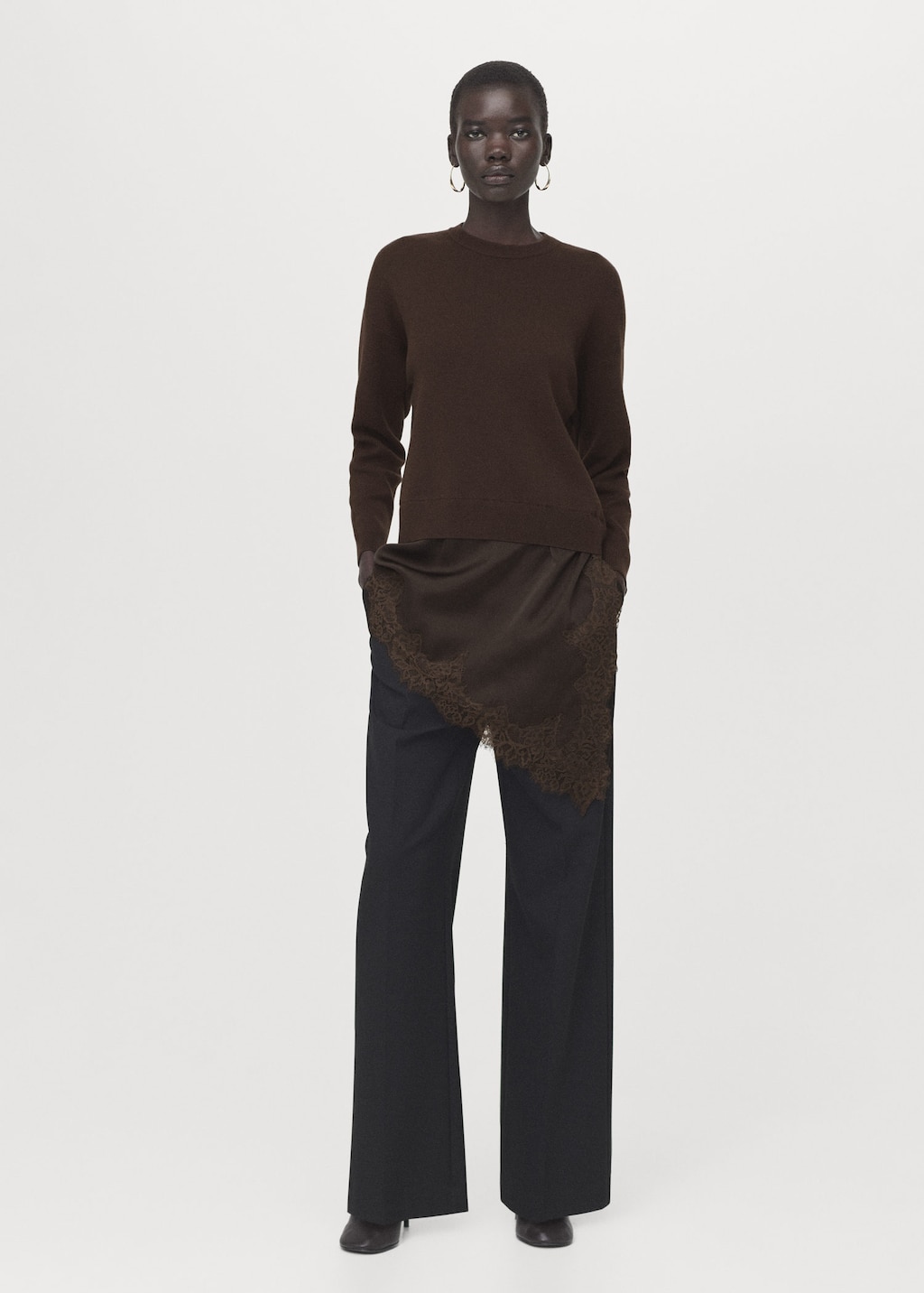 Mango Combined Lace Sweater Chocolate In Brown