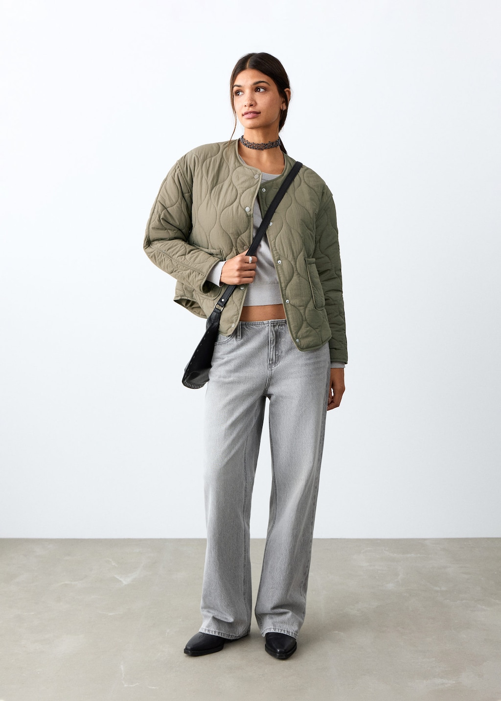 Mango Quilted Jacket Khaki In Green