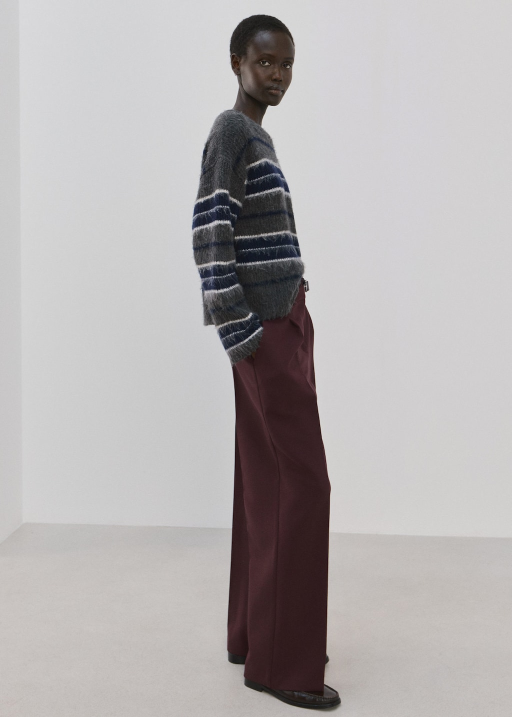 Mango Belt Straight-fit Trousers Wine In Black