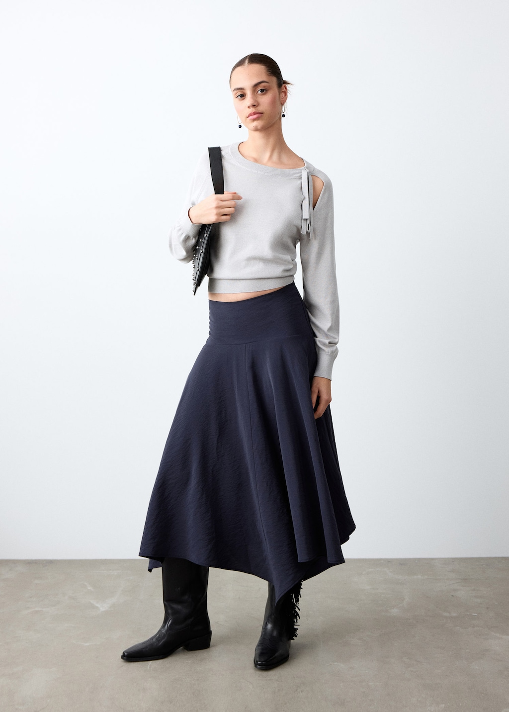 Mango Draped Midi Skirt Navy In Blue