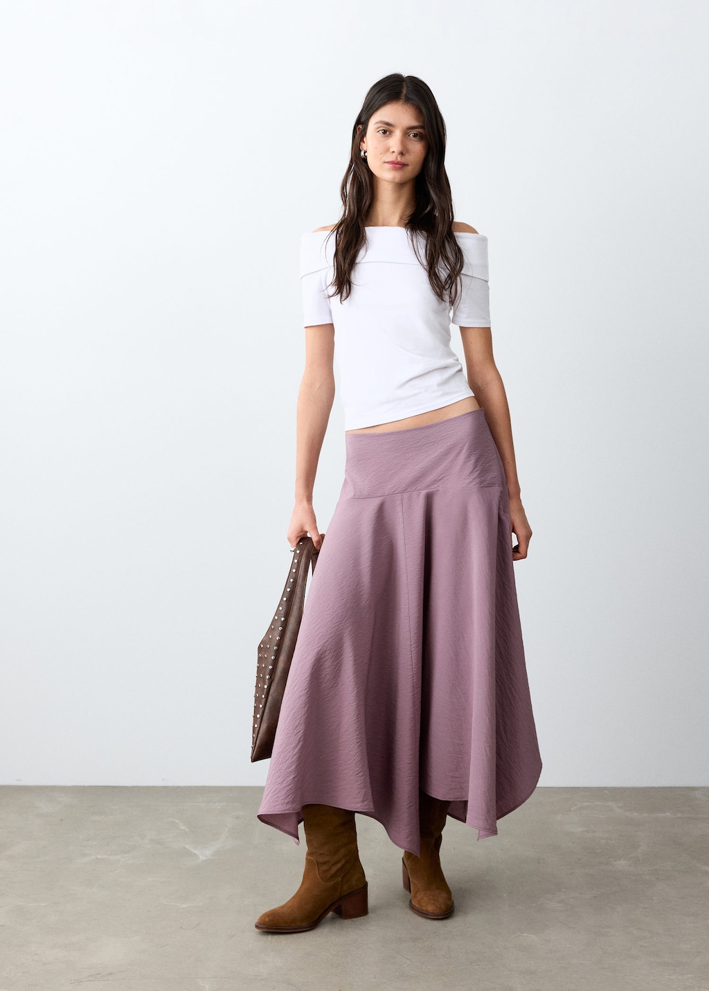 Mango Draped Midi Skirt Pastel Pink
