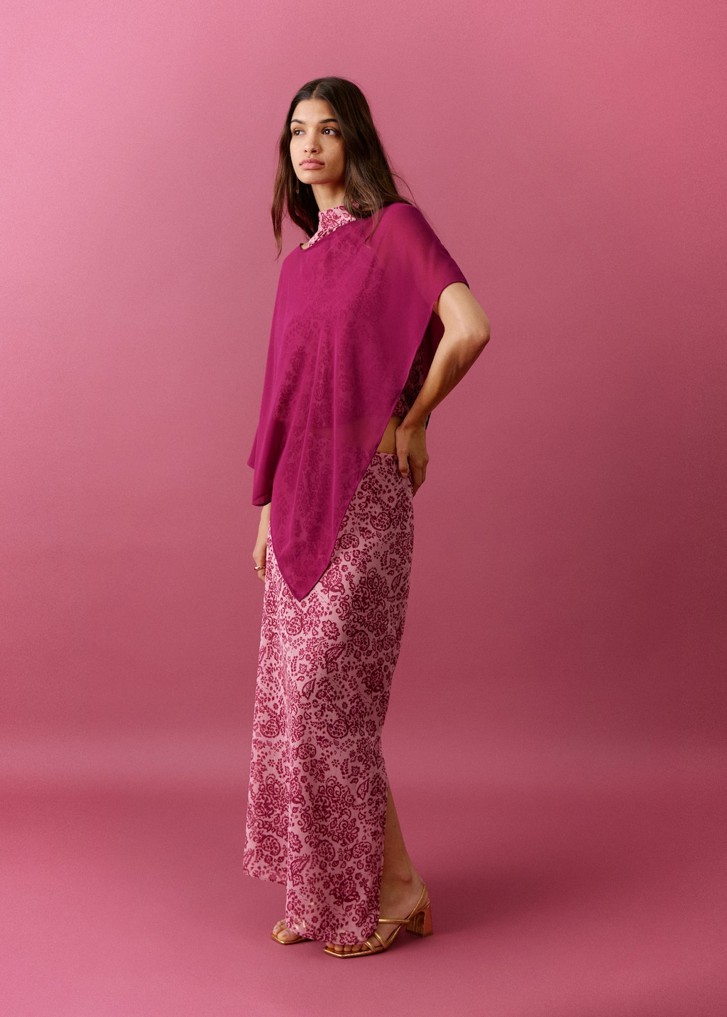 Mango Asymmetrical Fluid Cape Pink