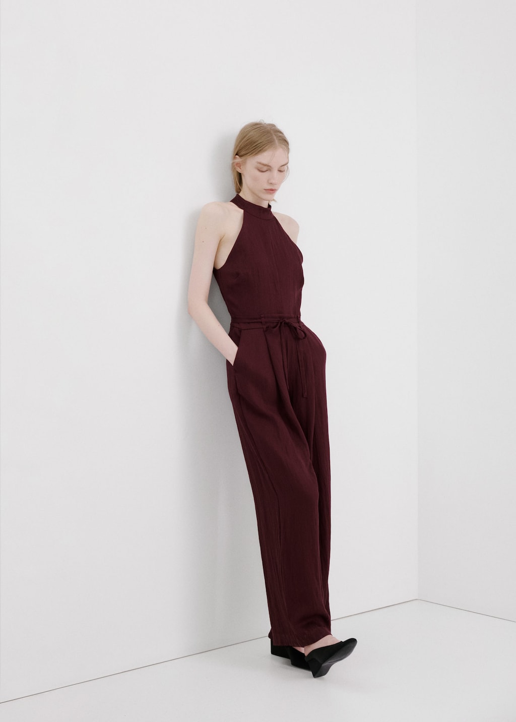 Mango Halter-neck Lyocell Jumpsuit In Wine