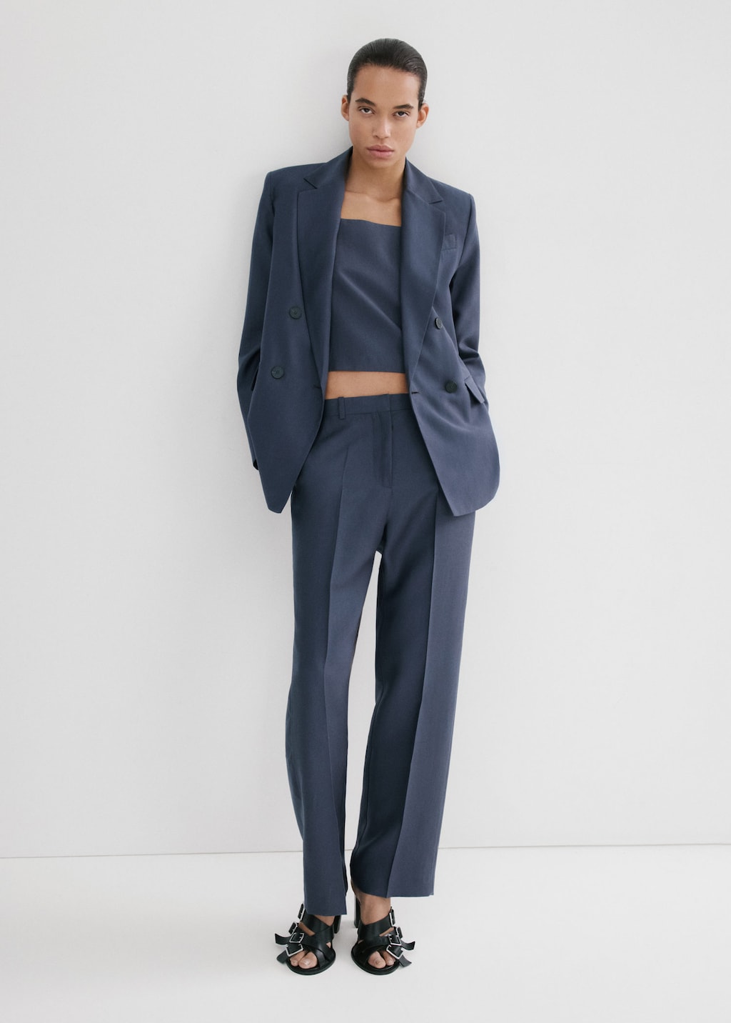 Mango Blazer De Costume Droit Lyocell Bleu - Femme - Xxl -  In Blue