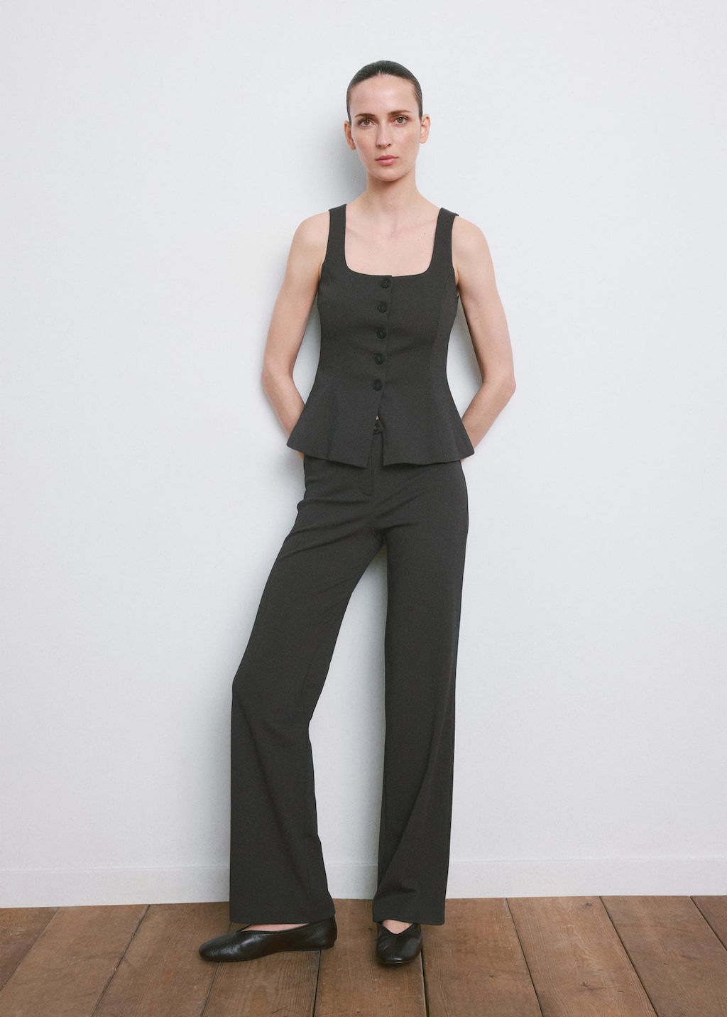 Mango Straight Mid-rise Pants In Gray