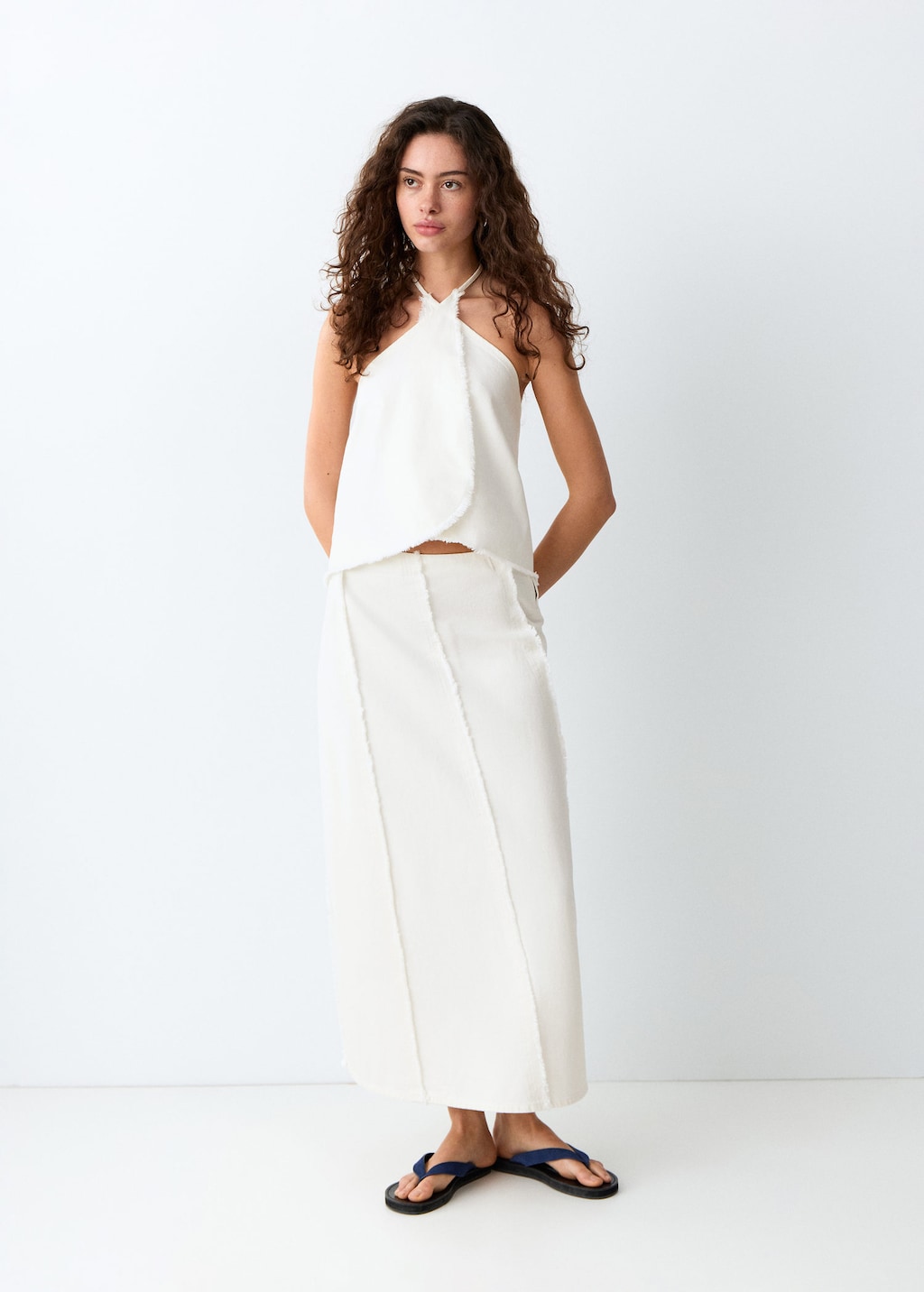 Mango Jupe Longue Détails Effilochés Blanc Cassé - Fille - Xl -  Teen In White