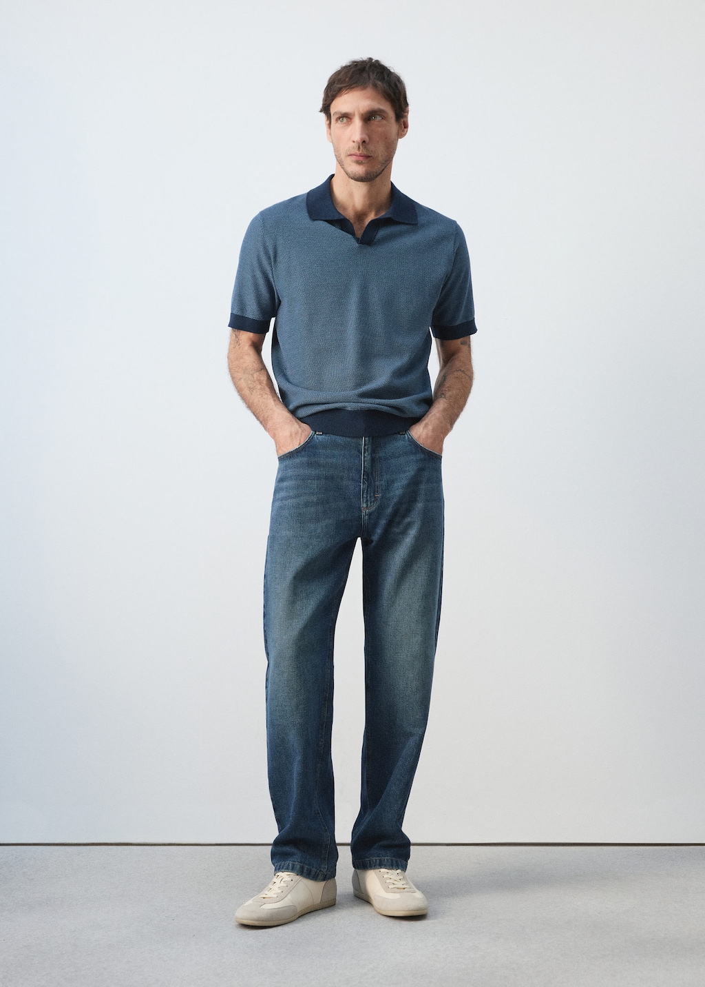 Mango Polo 100 % Coton En Maille Combinée Bleu Marine - Homme - Xl -  Man In Blue