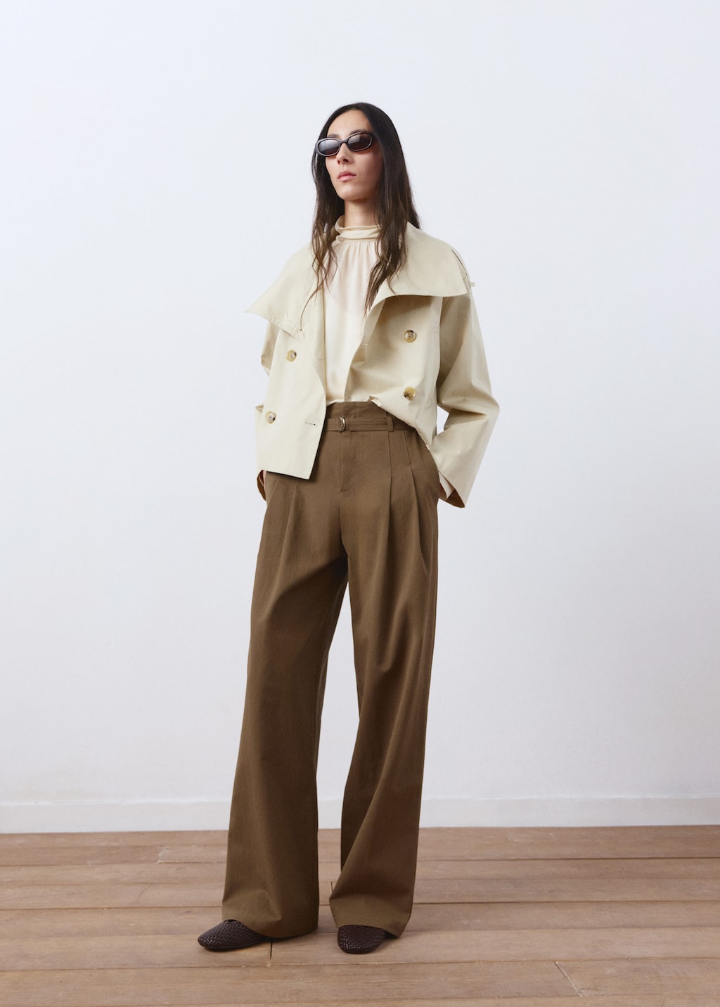 Mango Pantalon À Pinces Ceinture Kaki - Femme - 42 -  In Brown