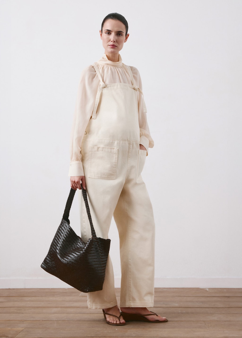 Mango Salopette De Grossesse En Jean Blanc Cassé - Femme - Xl -  In White