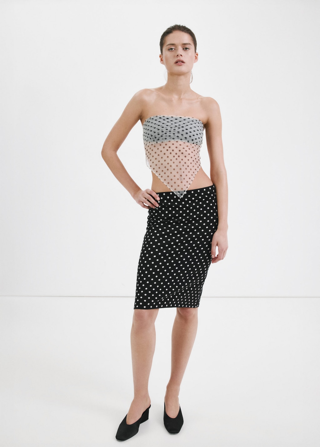 Mango Polka Dots Midi Skirt In Black