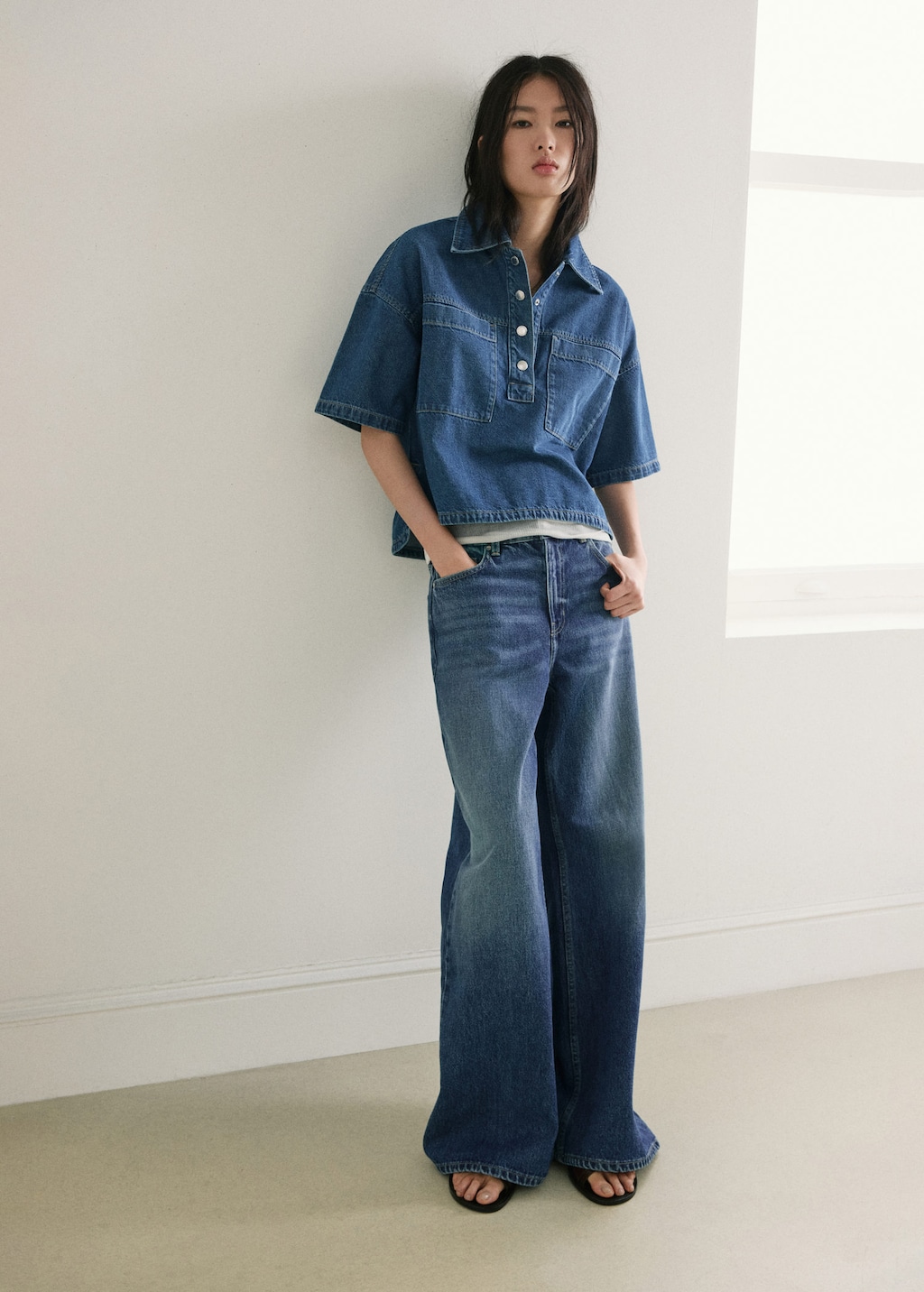 Mango Jean Large Taille Normale Bleu Moyen - Femme - 38 -  In Blue