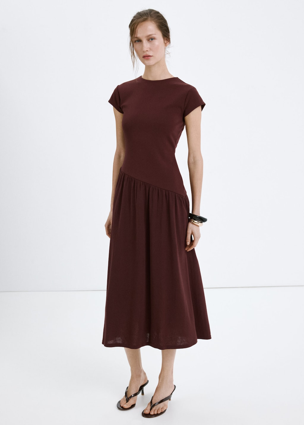 Mango Robe Midi Asymétrique Bordeaux - Femme - L -  In Burgundy